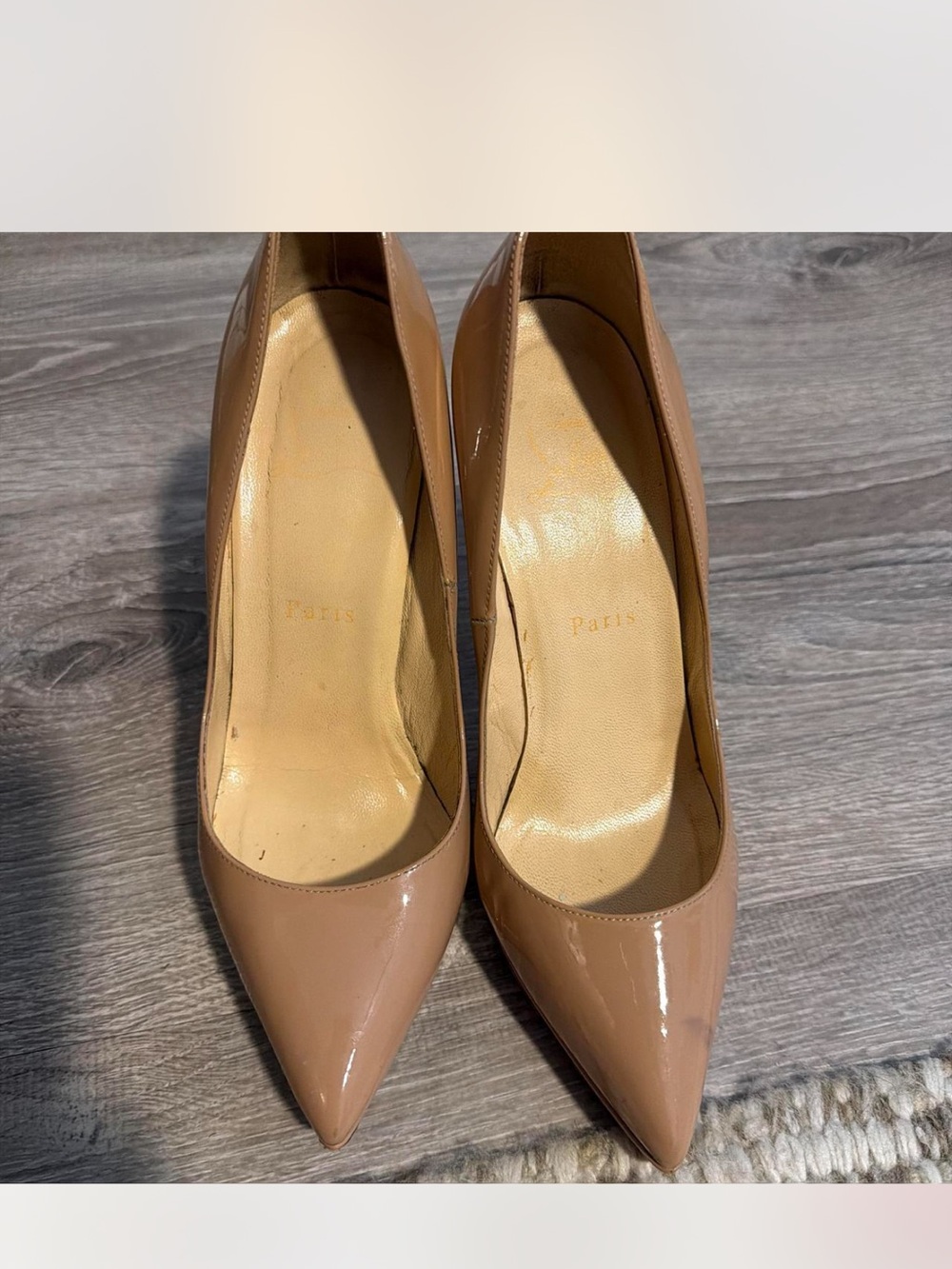 Christian Louboutin Nude Patent Pointed-Toe High Heels